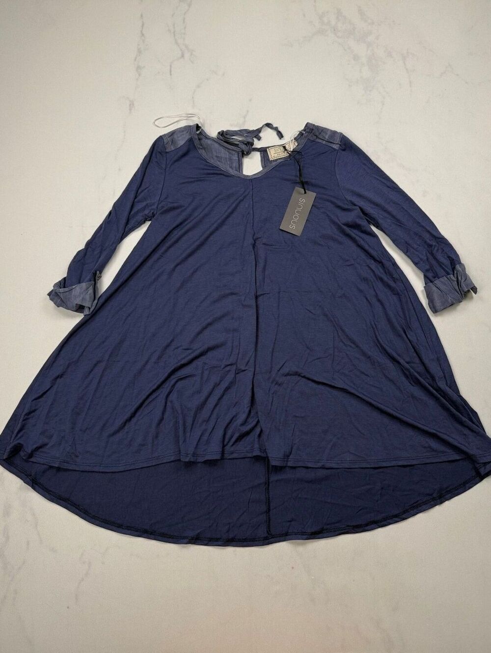 Sinuous Text Shirt Dress Navy Modern Indie Made in USA - Womens XS
